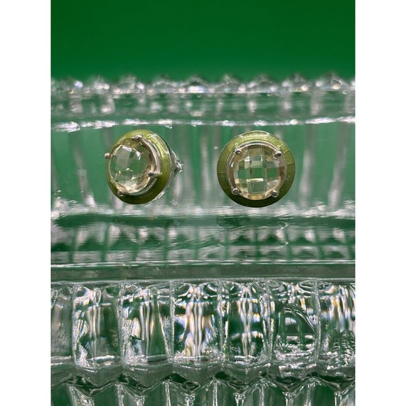Faceted Citrine & Green Enamel Stud Earrings  From Closed Jewelry Store Gift Box - Picture 7 of 10